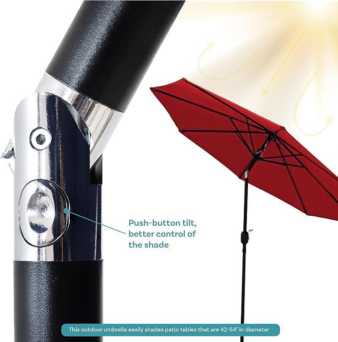 Sunnydaze Outdoor Patio Umbrella - Polyester Table Market Umbrella with Push-Button Tilt and Crank - 8 Sturdy Ribs - Red - 9ft
