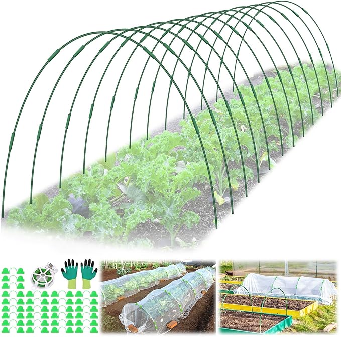 60 Pcs Garden Hoops for Raised Beds, 12 Sets Greenhouse Hoops Grow Tunnel Rust-Free Fiberglass Hoop House Kit, Plant Support Garden Stakes Hoops Frame for Netting Shade Cloth Row Cover Garden Supplies