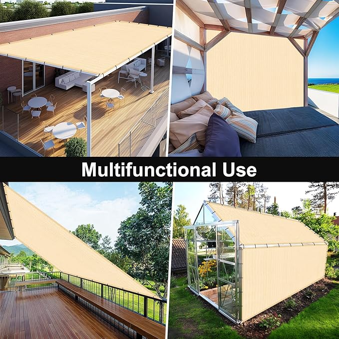 Artpuch 90% Sun Shade Cloth, 6 x 8 FT Pergola Shade Cover Canopy with Grommets, Sun Screen Fabric Tarp for Patio, Outdoor, Garden, Backyard, Wheat