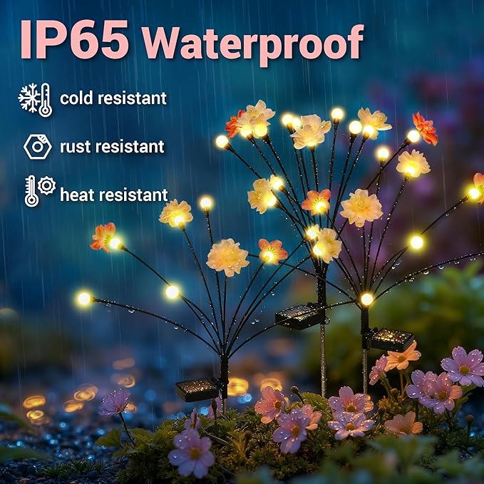 Solar Garden Lights, Warm White LED Swaying Solar Flowers Light for Outside, Waterproof Garden Decor, Outdoor Decorative Lights Yard, Patio, Pathway Decoration Gardening Gifts (8 Pack)