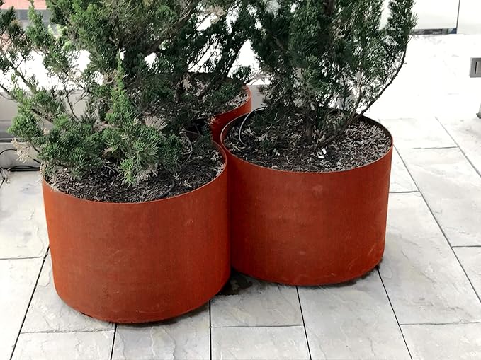 Plantercraft Large Round Planters for Outdoor Plants | 20 x 12 Inch Corten Steel Planter | Heavy Duty Metal Planter for Patio & Garden
