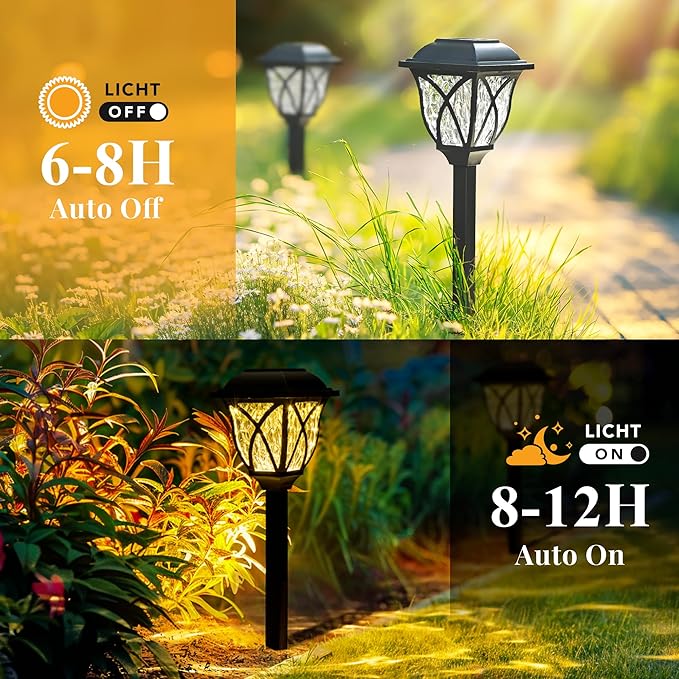 GIGALUMI 8 Pack Solar Lights Outdoor Waterproof, LED Solar Garden Lights, Outdoor Decorations, Garden Decor for Yard, Patio, Landscape, Planter, Walkway (Warm White)