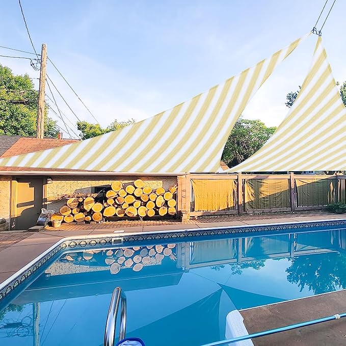 E&K Sunrise 4' x 4' x 4' Sun Shade Sail Triangle Canopy Shade Cover UV Block for Patio Backyard Garden Outdoor (Beige White Strip)