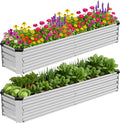 2 Pack 8x2x1FT Galvanized Metal Raised Garden Bed Kit for Vegetables, Herbs, Open-Bottom Large Capacity Outdoor Planter Box Gardening Stakes, Silver