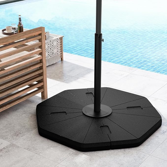 Tangkula 4-Piece Patio Umbrella Base, 208 lbs Heavy Duty Offset Cantilever Umbrella Stand, Water & Sand Fillable Hexagonal Base Plate Set for Garden Yard Poolside (Cross Base Not Included)