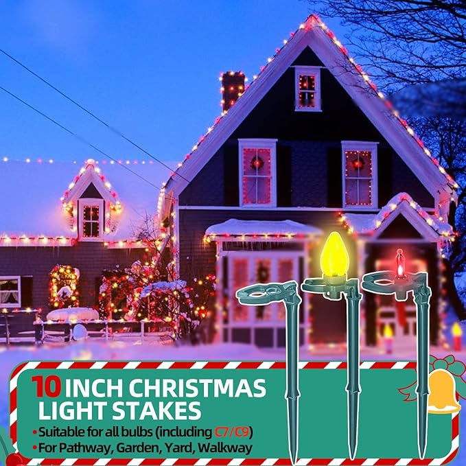 10 Inch Christmas Light Stakes Lawn Garden Stakes Replacement Yard Stakes for Outdoor Lights Path Stakes C7 C9 String Light Holder for Patio Path Decoration (50pack)