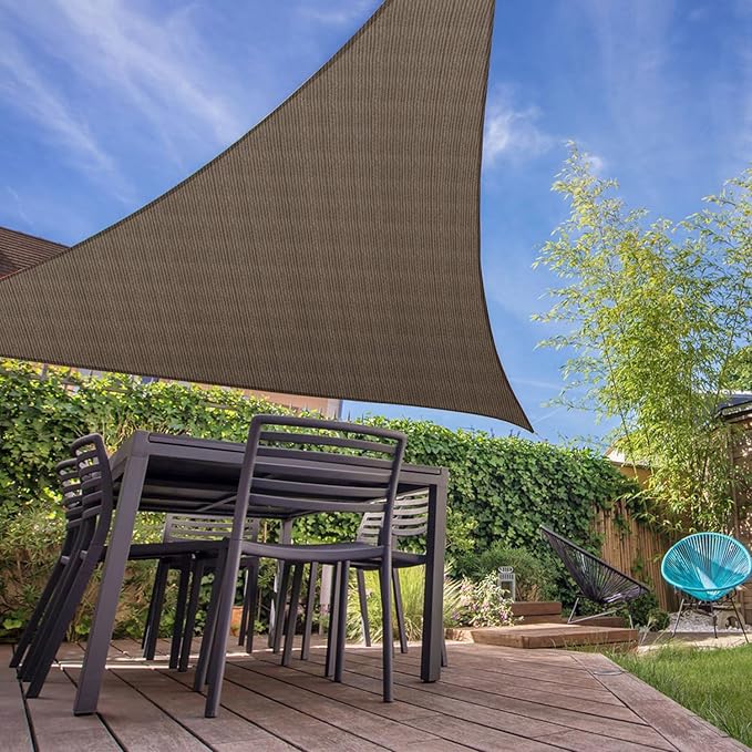 E&K Sunrise 5' x 5' x 5' Sun Shade Sail Triangle Canopy Shade Cover UV Block for Patio Backyard Garden Outdoor (Brown)