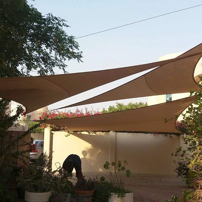 E&K Sunrise 6' x 6' x 6' Sun Shade Sail Triangle Canopy Shade Cover UV Block for Patio Backyard Garden Outdoor (Brown)