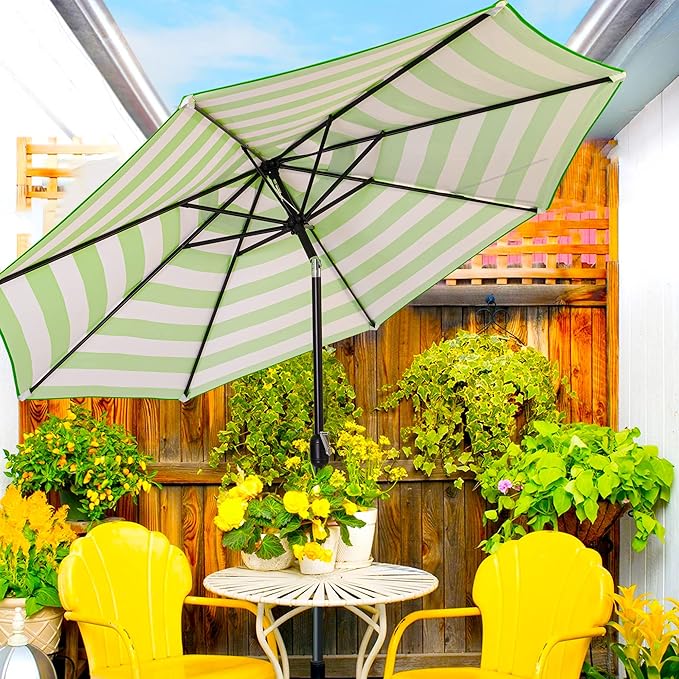 Sunnyglade 9' Patio Umbrella Outdoor Table Umbrella with 8 Sturdy Ribs (Grass Green and White)