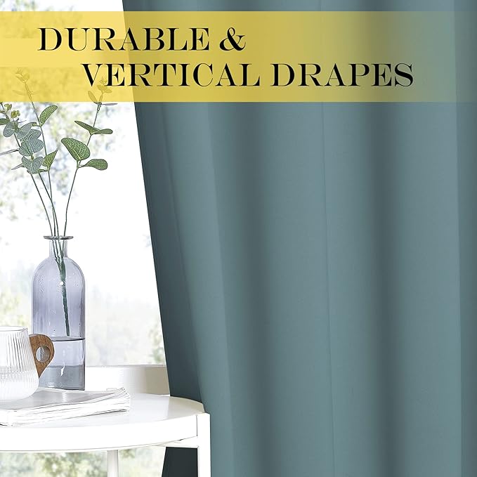 NICETOWN Blackout Curtains 72 inches Long, Grommet Privacy Window Treatment Thermal Insulated Room Darkening Sliding Glass Door Drape for Bedroom Living Room, 1 Panel, W100 x L72, Greyish Blue