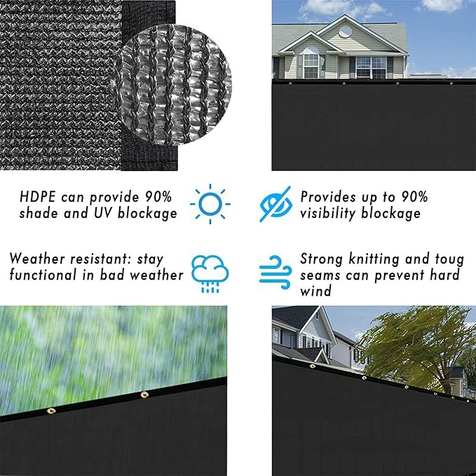 UPGRADE Privacy Fence Screen 6'x67' Black Outdoor 90% Visibility Blockage 170 GSM Mesh Shade Cover Panels for Backyard,Balcony,Home Decoration with Zip Ties,Customized Avaliable