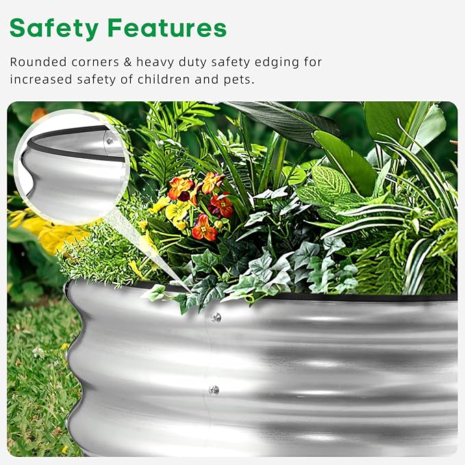 JERIA Raised Garden Bed,Galvanized Raised 2×2×1ft Planter Boxes Outdoor with Easy Assembly, Round Garden Bed for Vegetables, Fruits, Flowers