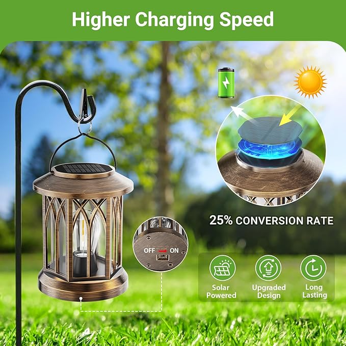 WdtPro Solar Lanterns Outdoor Lights, 4 Pack Bright Lanterns Outdoor Waterproof with Clip Patio Decor, Hanging Solar Lights for Outside Garden Yard Front Porch Table Decoration (Antique Copper)