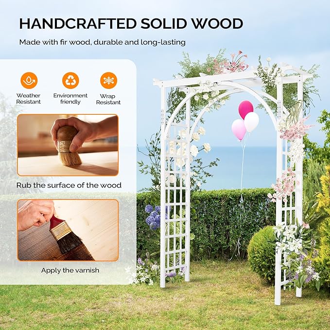 VINGLI 85in Wooden Arbor, Wedding Arch for Ceremony, Wood Trellis for Plant Climbing, Christmas Decor Pergola for Garden Backyard, Lawn (White)
