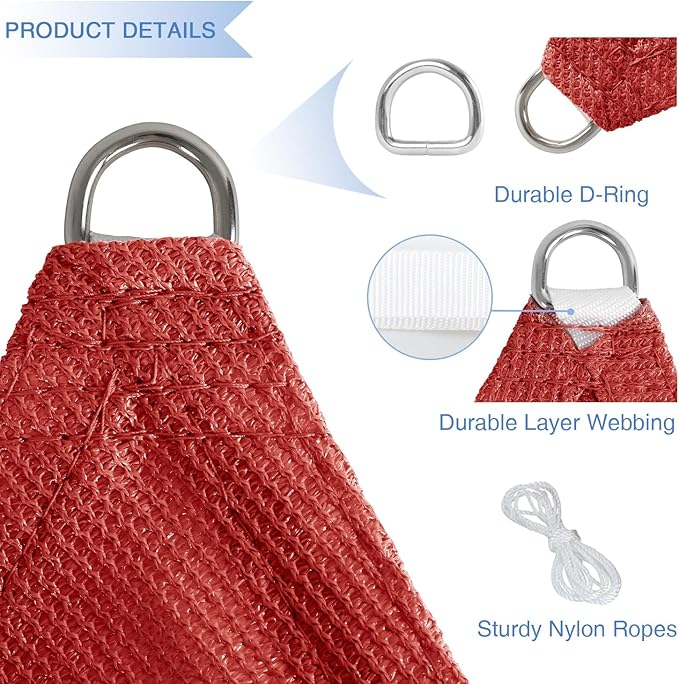 E&K Sunrise 21' x 21' x 21' Sun Shade Sail Triangle Canopy Shade Cover UV Block for Patio Backyard Garden Outdoor (Red)