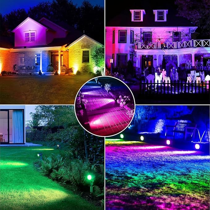 CLY 4-in-1 Solar Spot Lights Outdoor Color Changing, Solar Landscape Spotlights RGB Lighting IP66 Waterproof 45.93ft Cable Auto ON/Off Adjustable Garden Spotlight for Yard, Garden, Pool, Lawn, Statue