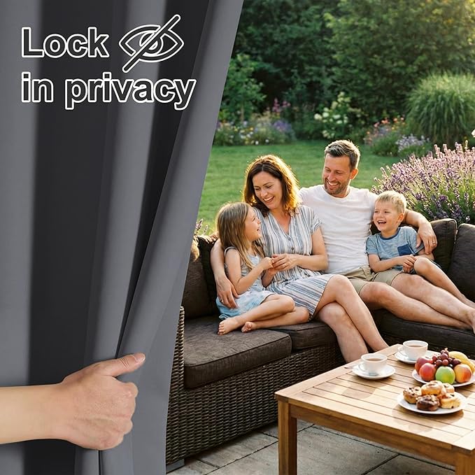 RYB HOME Outdoor Pergola Curtains - Waterproof Patio Curtains Sunlight Block Out Privacy Curtain for Pool Hut Backyard Front Porch Sun Room Deck, 1 Panel, Width 52 by Length 108 inch, Grey