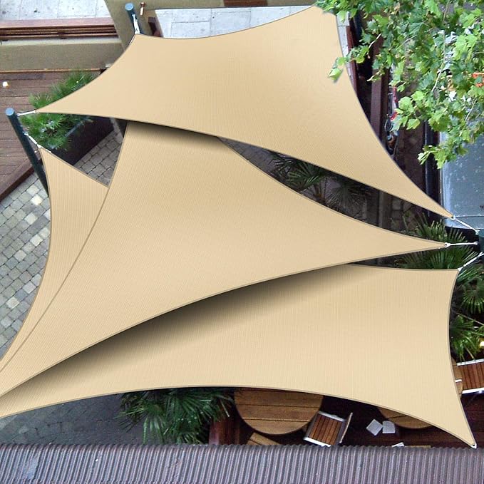Patio Paradise 6' x 6' x 5'10" Sun Shade Sail Triangle Canopy, Permeable Shade Cloth Fabric Sunlight Block Patio Cover HDPE Deck Awning for Outdoor Backyard Pergolas Roof Shading, Sand