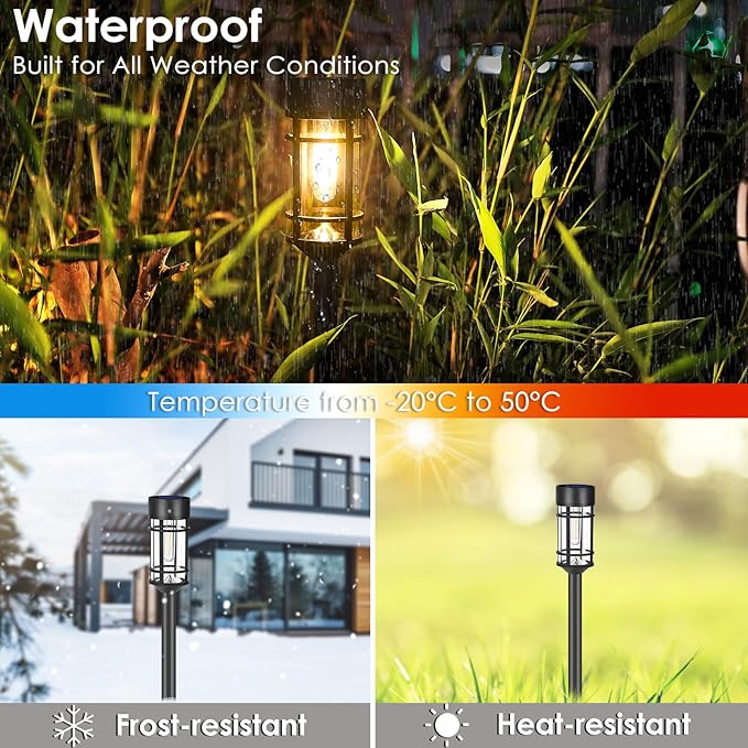 Mancra Solar Pathway Lights, 8 Pack LED Solar Lights Outdoor Waterproof, Glass Metal Garden Lighting for Yard Path Landscape Lawn Walkway Driveway, 3000K