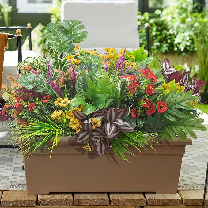 20PCS Fake Flowers UV Resistant Artificial Plants & Faux Shrubs - Outdoor Plastic Greenery Stems for Garden Porch, Window Box Planter, Home Decor(Pot Not Included)