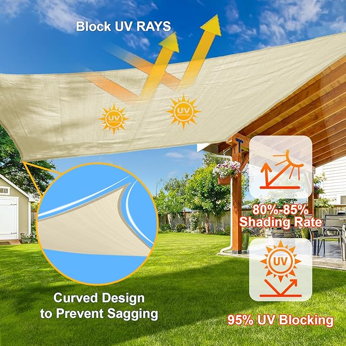 SUNLAX Sun Shade Sail 13' x 13' x 13' Butter Cream Triangle Canopy Sail Shade Cover UV Block Permeable Sunshade Outdoor for Patio Backyard (We Make Custom Size)