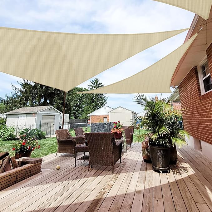 Patio Paradise 18' x 18' x 18' Sun Shade Sail Triangle Canopy Shade Cloth Fabric Sunlight Block Patio Pergola Cover HDPE Deck Awning for Outdoor Backyard Roof Shading, Beige