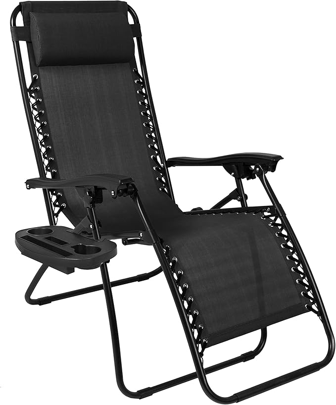 Best Choice Products Set of 2 Adjustable Steel Mesh Zero Gravity Lounge Chair Recliners w/Pillows and Cup Holder Trays - Black