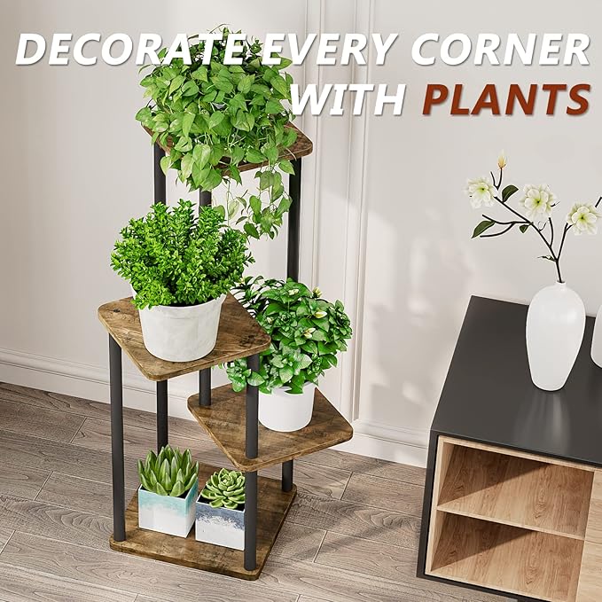 AZERPIAN Plant Stand 4 Tier Indoor Metal Flower Shelf for Multiple Plants Corner Tall Flower Holders for Patio Garden Living Room Balcony Bedroom, Black (4 Tier-Black)