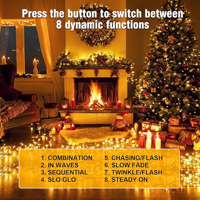 Nisocy 200 LED Christmas Connectable String Lights Outdoor Waterproof – Warm White Fairy Lights with Plug, Tree Lights for Patio, Garden, Bedroom, Wedding, Party, Decor (66FT)