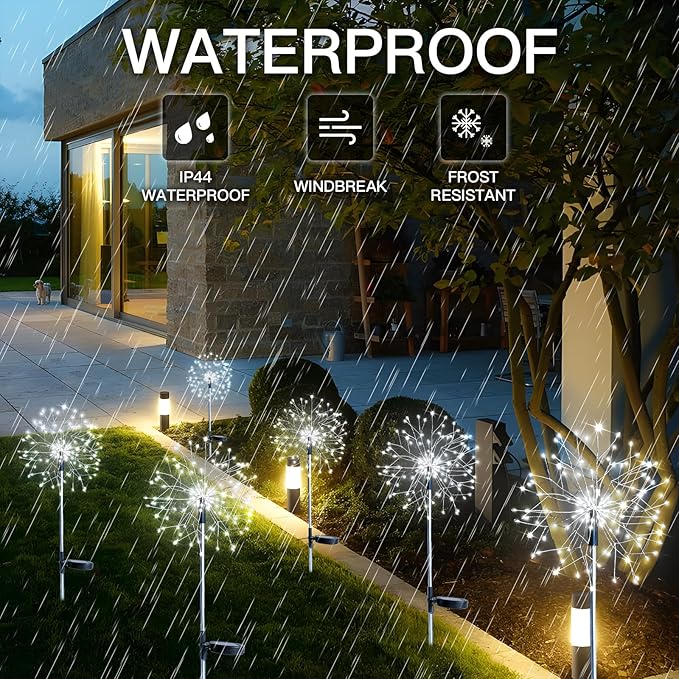 suddus Solar Garden Lights Outdoor Waterproof Decorative, 2Pack 150LED Firework Lights, Solar Fairy Lights for Yard, Garden, Party, Patio, Pathway, Flowerbed - White