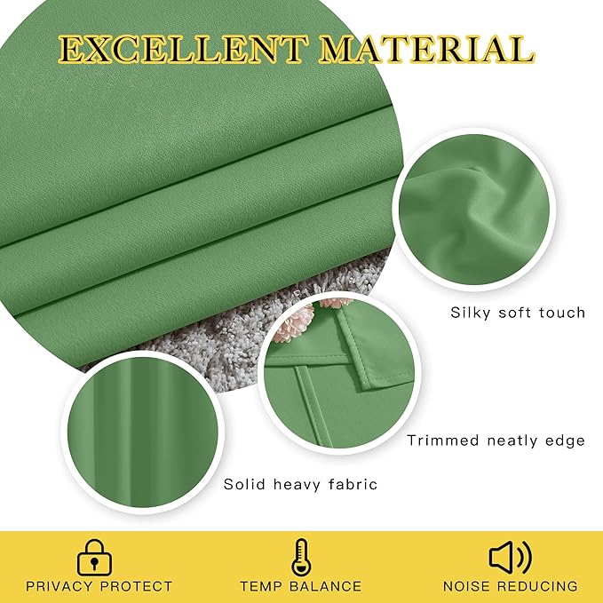 NICETOWN Kitchen Short Blackout Curtain and Drape - Thermal Insulated Solid Grommet Blackout Panel for Patio Bedroom Living Room (Single Panel, 52 inches by 45 inches, Froest Green)