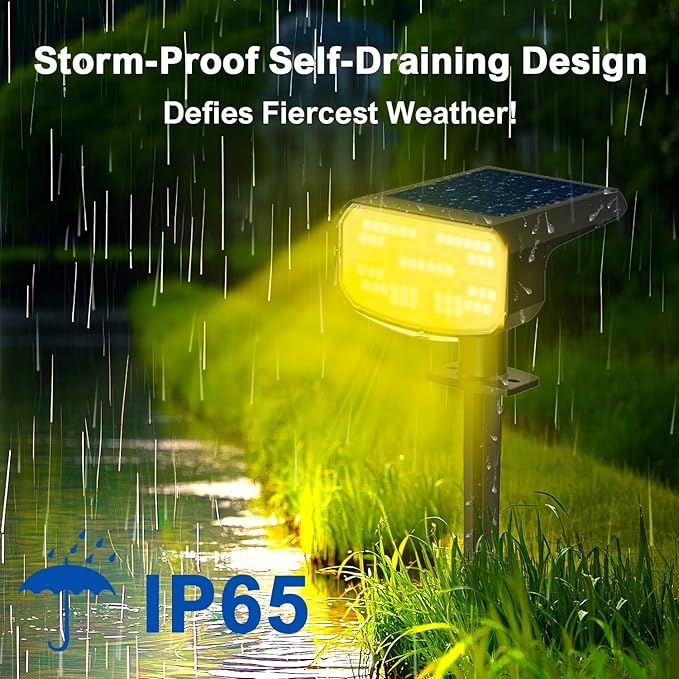 Solar Lights Outdoor Waterproof IP65, Super Bright LED, 3000K 2 Lighting Modes, Solar Powered Yard Garden Solar Spot Lights for Outside Landscape Auto On/Off -4 Pack