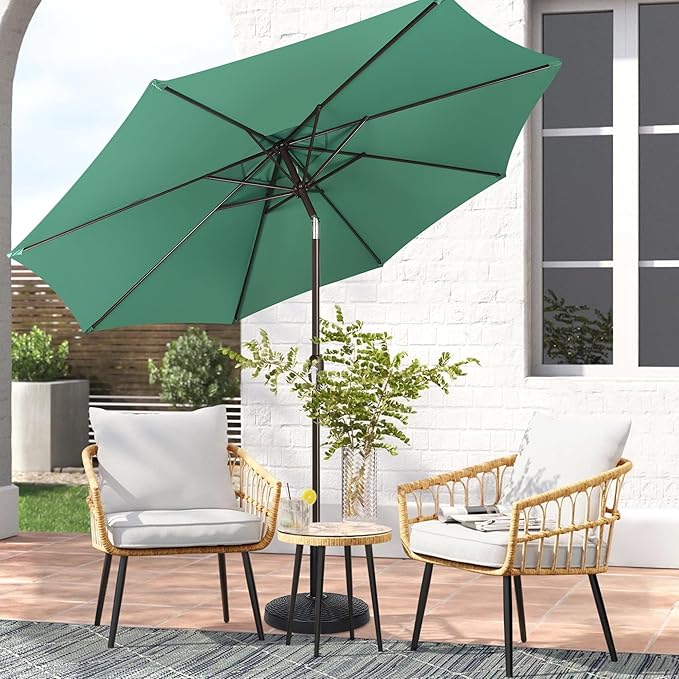 Blissun 9' Outdoor Patio Umbrella, Outdoor Table Umbrella, Yard Umbrella, Market Umbrella with 8 Sturdy Ribs, Push Button Tilt and Crank