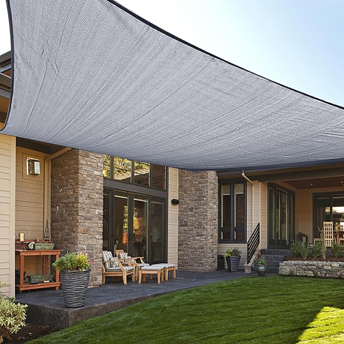 LOVE STORY Custom Size 9'x9' Silver Grey Sun Shade Sail Rectangle UV Block Canopy Patio Sail Sunshades Fabric for Outdoor Garden Carport (We Make Custom Size)