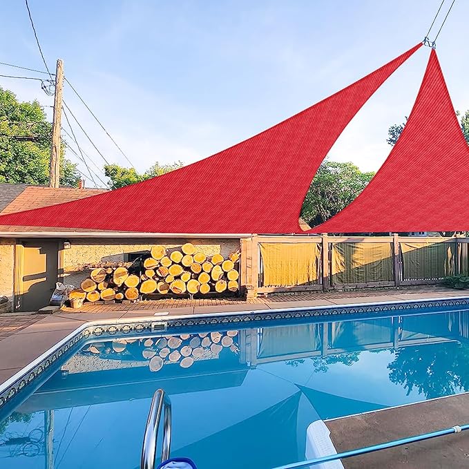 E&K Sunrise 17' x 17' x 17' Sun Shade Sail Triangle Canopy Shade Cover UV Block for Patio Backyard Garden Outdoor (Red)