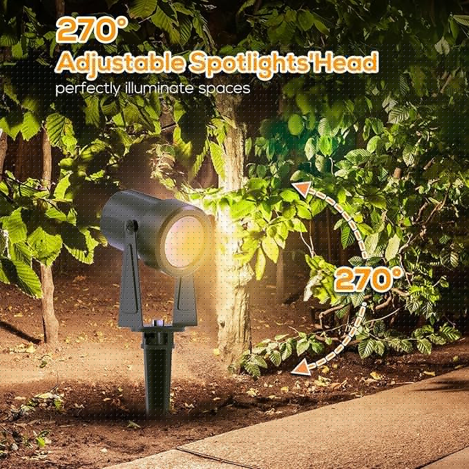 SUNTHIN Outdoor Landscape Lighting with Remote, RGBW Color Changing Spot Uplights, 6 Pack