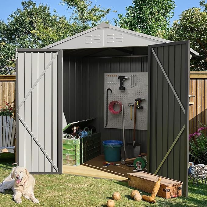 Devoko Outdoor Storage Shed 6 x 4 FT Lockable Metal Garden Shed Steel Anti-Corrosion Storage House with Double Lockable Door for Backyard Outdoor Patio (Gray)