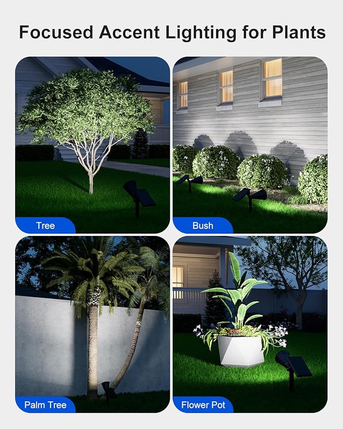 2 Pack Solar Spotlights Outdoor Waterproof for Flag, Tree, Statue, Number Sign, Plant Pot, Bright LED Outside Landscape Flood Lamp for Accent Uplighting Yard, Garden, Driveway, Walkway, Porch, Fence