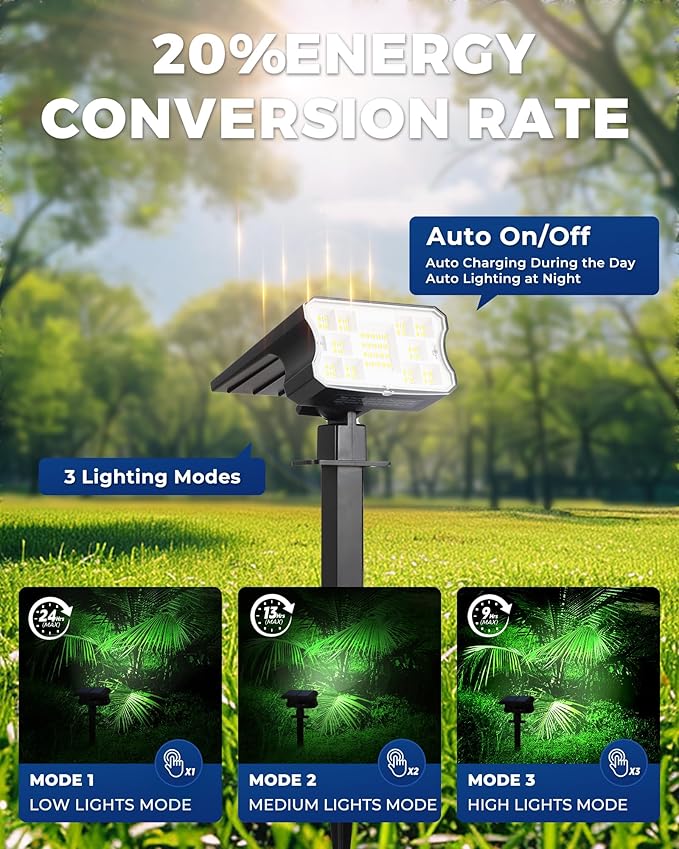 HGGH Solar Lights Outdoor Waterproof IP67, 60 LED 3 Lighting Modes Solar Spot Lights Outdoor for Yard Garden Pathway Landscape, Auto On/Off, Function 2 in 1(Cool White, 4 Pack)
