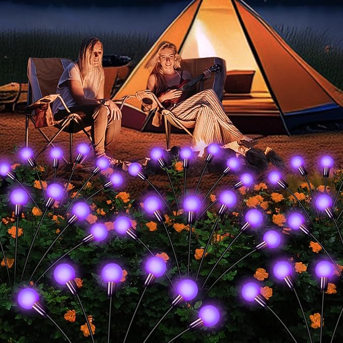 Solar Garden Lights Outdoor, Waterproof Solar Powered Lights for Yard Pathway Patio, Swaying Lawn Decor as Gardening Gifts for Women Holiday (Purple, 4 Pack)
