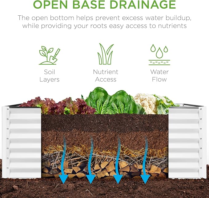Best Choice Products 4x2x2ft Outdoor Metal Raised Garden Bed, Deep Root Box Planter for Vegetables, Flowers, Herbs, 119 Gallon Capacity, 100% Non Toxic Materials - White