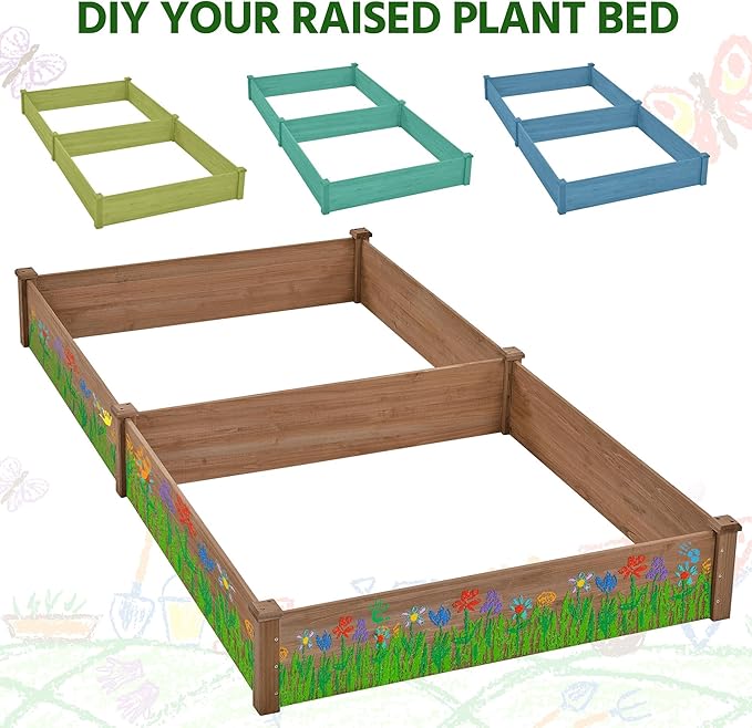 Yaheetech 8×4ft Wooden Horticulture Raised Garden Bed Divisible Elevated Planting Planter Box for Flowers/Vegetables/Herbs in Backyard/Patio Outdoor, 93 x 48 x 10in, Dark Brown
