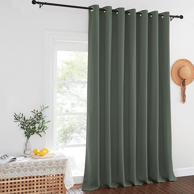 NICETOWN Sage Green Sliding Door Curtains 95 inches Long - Grommet Blackout Room Darkening French Door Sound Reducing Thermal Curtain for Living Room/Bedroom (W100 x L95, 1 Panel)