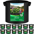 NYONG 12-Pack 25 Gallon Thickened Non-Woven Grow Bags, Aeration Fabric Pots with Handles（Black）