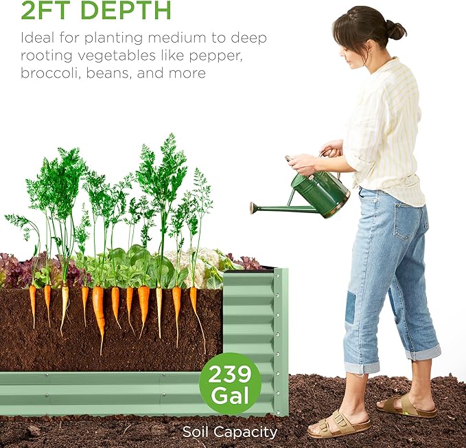 Best Choice Products 8x2x2ft Outdoor Metal Raised Garden Bed, Rectangular Deep Root Planter Box for Vegetables, Flowers, Herbs, and Succulents w/ 239 Gallon Capacity - Sage Green