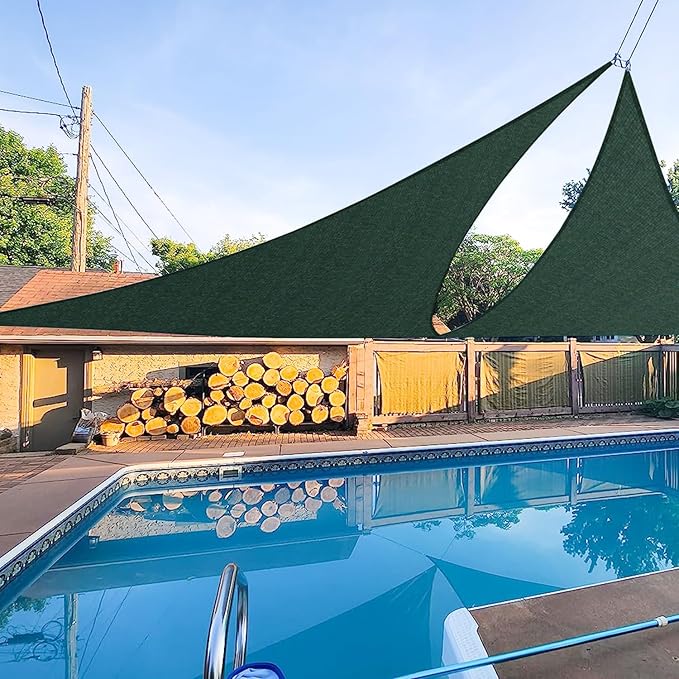 E&K Sunrise 7' x 7' x 7' Sun Shade Sail Triangle Canopy Shade Cover UV Block for Patio Backyard Garden Outdoor (Green)