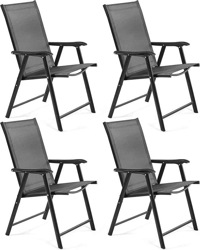 Yaheetech Patio Dining Chairs Set of 4 with Armrests, Outdoor Folding Chairs with Metal Frame and Backrest for Lawn, Garden, Yard and Poolside, Black