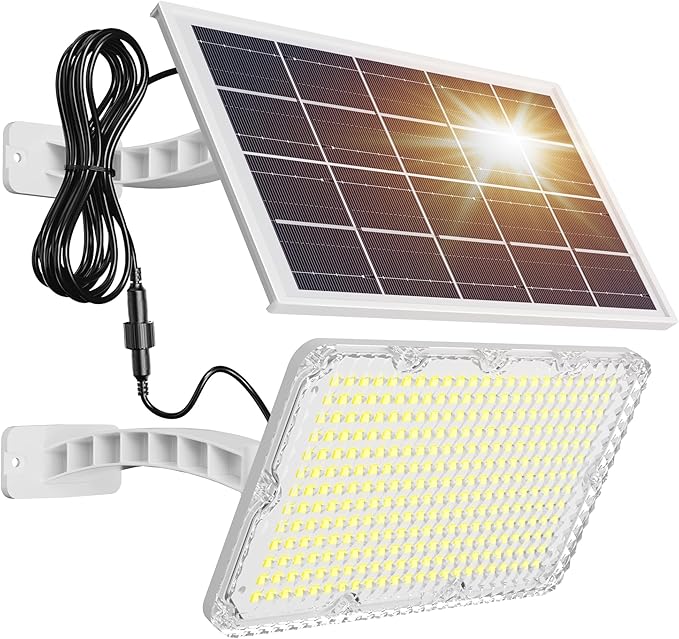JACKYLED Solar Dusk to Dawn Light Outdoor 1000 Lumens 299 LED Solar Security Lights with Extension Cord, IP65 Waterproof Solar Powered Wall Spotlight Bright for Garden Patio Shed Carport Flag, White