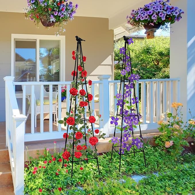 Lalahoni Garden Trellis for Climbing Plants, 67inch Tall Garden Obelisk Trellis for Climbing Potted Plant Outdoor Support Vine Flower Rose Vegetable Tomato Cucumber Trellis, Lightweight, 2 Pack