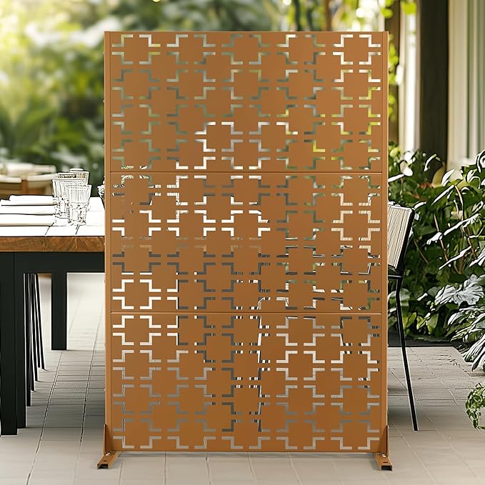 Outdoor Privacy Screen,72" H×47" W Metal Privacy Screen, Freestanding Privacy Fence Panels for Patio